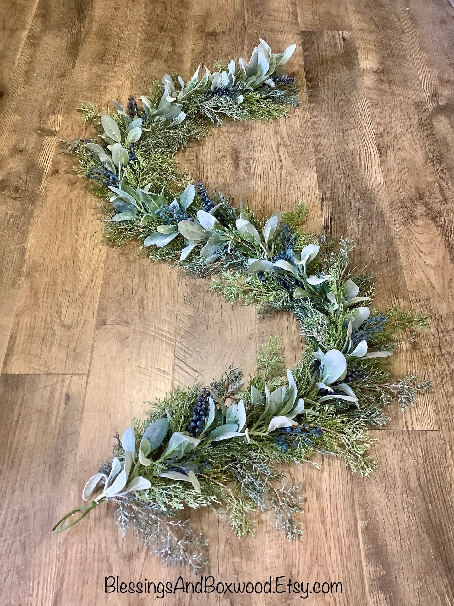 Blue Juniper Garland, Lambs Ear Garland, Blue Winter Garland, Christmas Cedar Garland, Fireplace Mantle Decor, Farmhouse Decorations