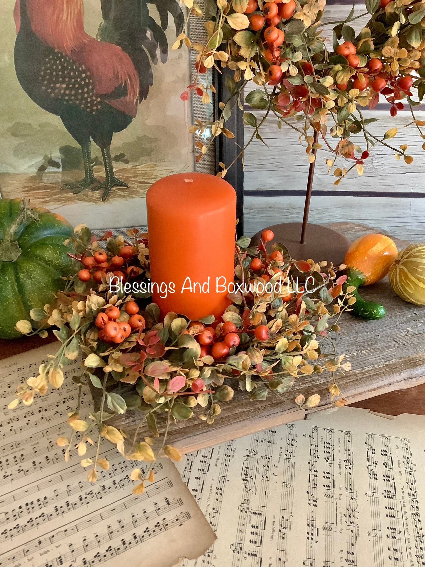 Fall Berry Candle Wreath Ring, Fall Bog Wreath, Thanksgiving Table Accent, Harvest Decor, Modern Farmhouse Decor
