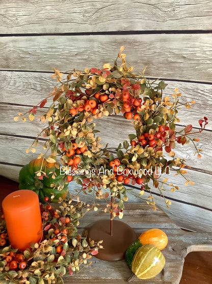 Fall Berry Candle Wreath Ring, Fall Bog Wreath, Thanksgiving Table Accent, Harvest Decor, Modern Farmhouse Decor