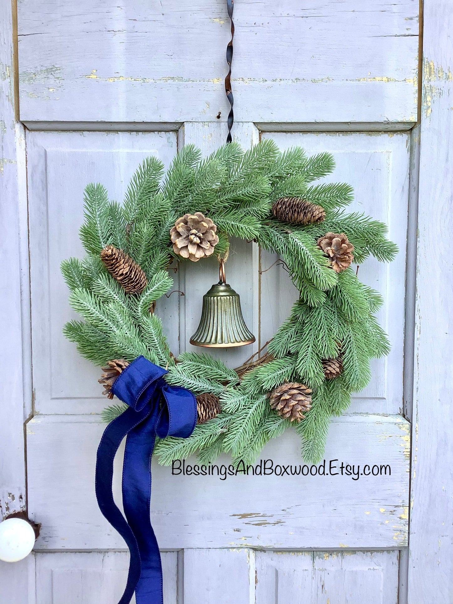 Christmas Wreath with Bells, Blue Christmas Wreath, Christmas Decor, Door Decorations