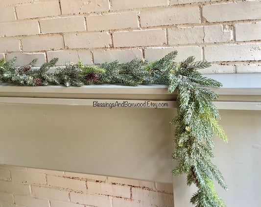 Snowy Christmas Pine Garland, Spruce Garland, Fireplace Garland, Garland for Mantle, Pine Garland, Christmas Mantle Garland