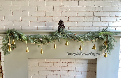 Jingle Bells Garland, Sleigh Bells Garland, Bells on a Rope, Gold Bells Garland for Mantle