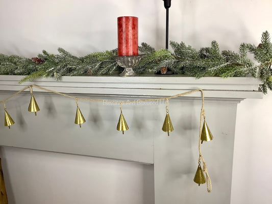 Jingle Bells Garland, Sleigh Bells Garland, Bells on a Rope, Gold Bells Garland for Mantle