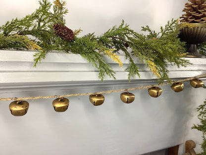 Gold Sleigh Bells Garland, Jingle Bells Garland, Bells on a Rope, Gold Bells Garland for Mantle
