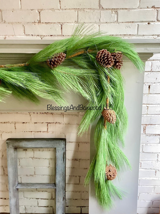 Long Needle Pine Garland for Mantle, Pine Garland, Fireplace Decor, Cedar Garland