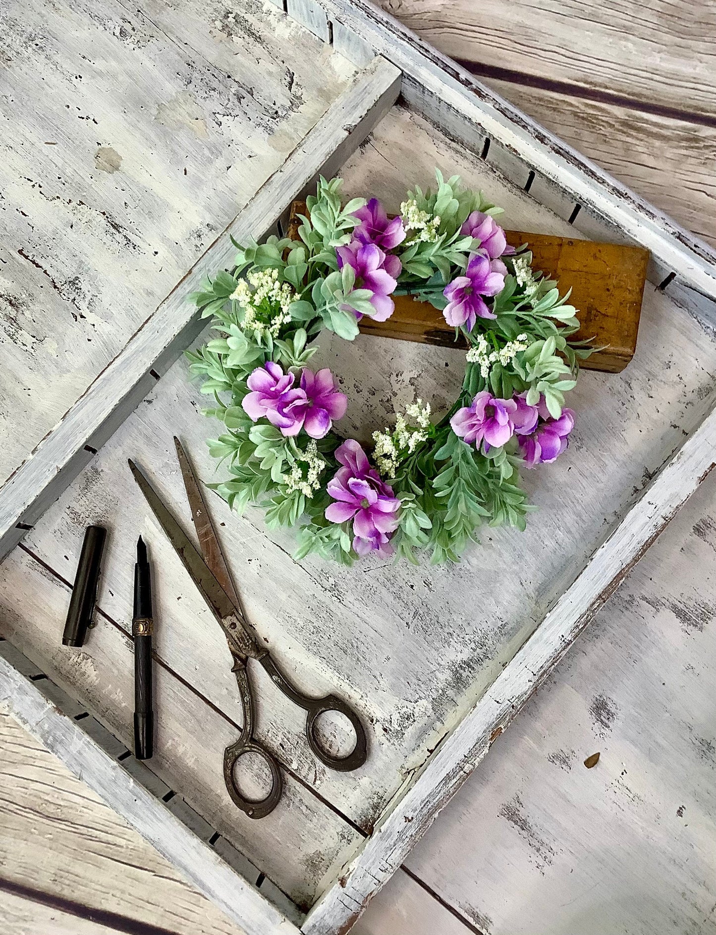 Purple Flower Candle Wreath, Summer Wreath, Wedding Decor, Easter Decor, Mothers Day, Spring Candle Wreath , Kitchen Decorations