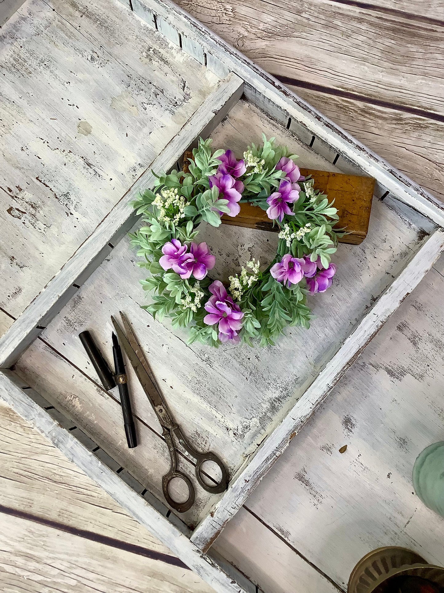 Purple Flower Candle Wreath, Summer Wreath, Wedding Decor, Easter Decor, Mothers Day, Spring Candle Wreath , Kitchen Decorations