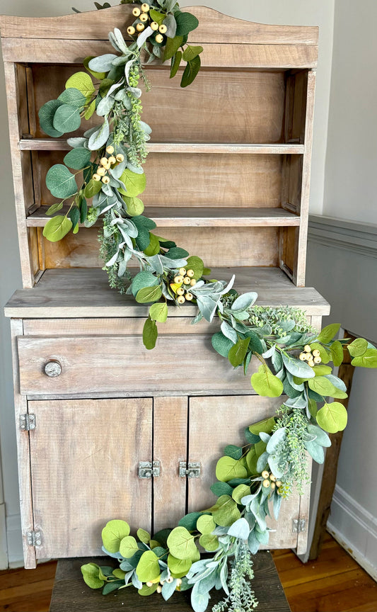 Lambs Ear Eucalyptus Garland, Garland for Mantle, Spring Garland, Summer Garland, Fireplace Decor, White Farmhouse Garland
