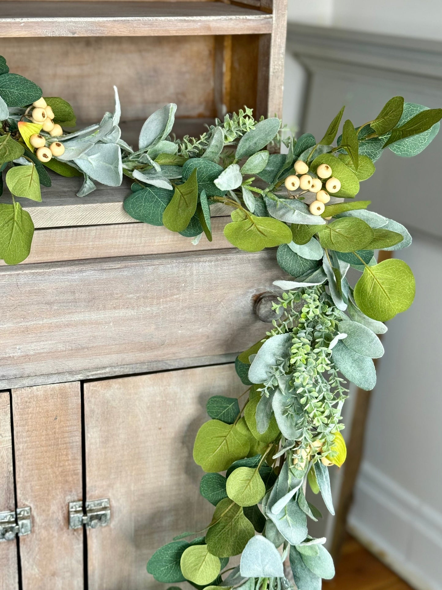 Lambs Ear Eucalyptus Garland, Garland for Mantle, Spring Garland, Summer Garland, Fireplace Decor, White Farmhouse Garland