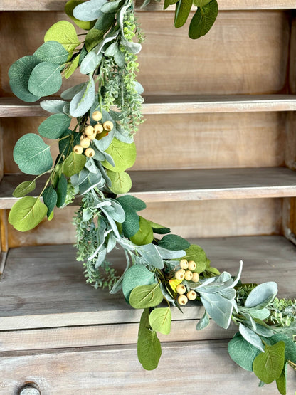 Lambs Ear Eucalyptus Garland, Garland for Mantle, Spring Garland, Summer Garland, Fireplace Decor, White Farmhouse Garland