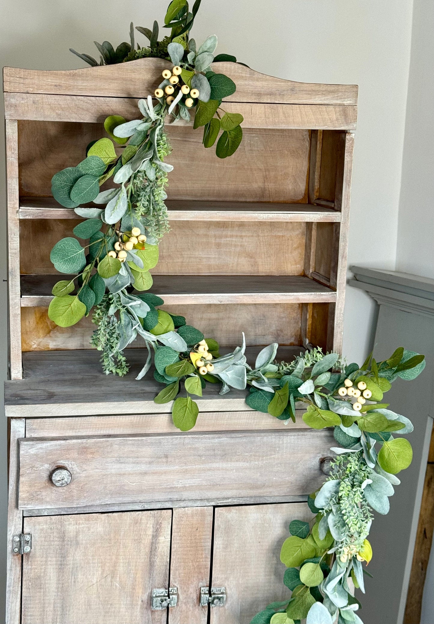 Lambs Ear Eucalyptus Garland, Garland for Mantle, Spring Garland, Summer Garland, Fireplace Decor, White Farmhouse Garland