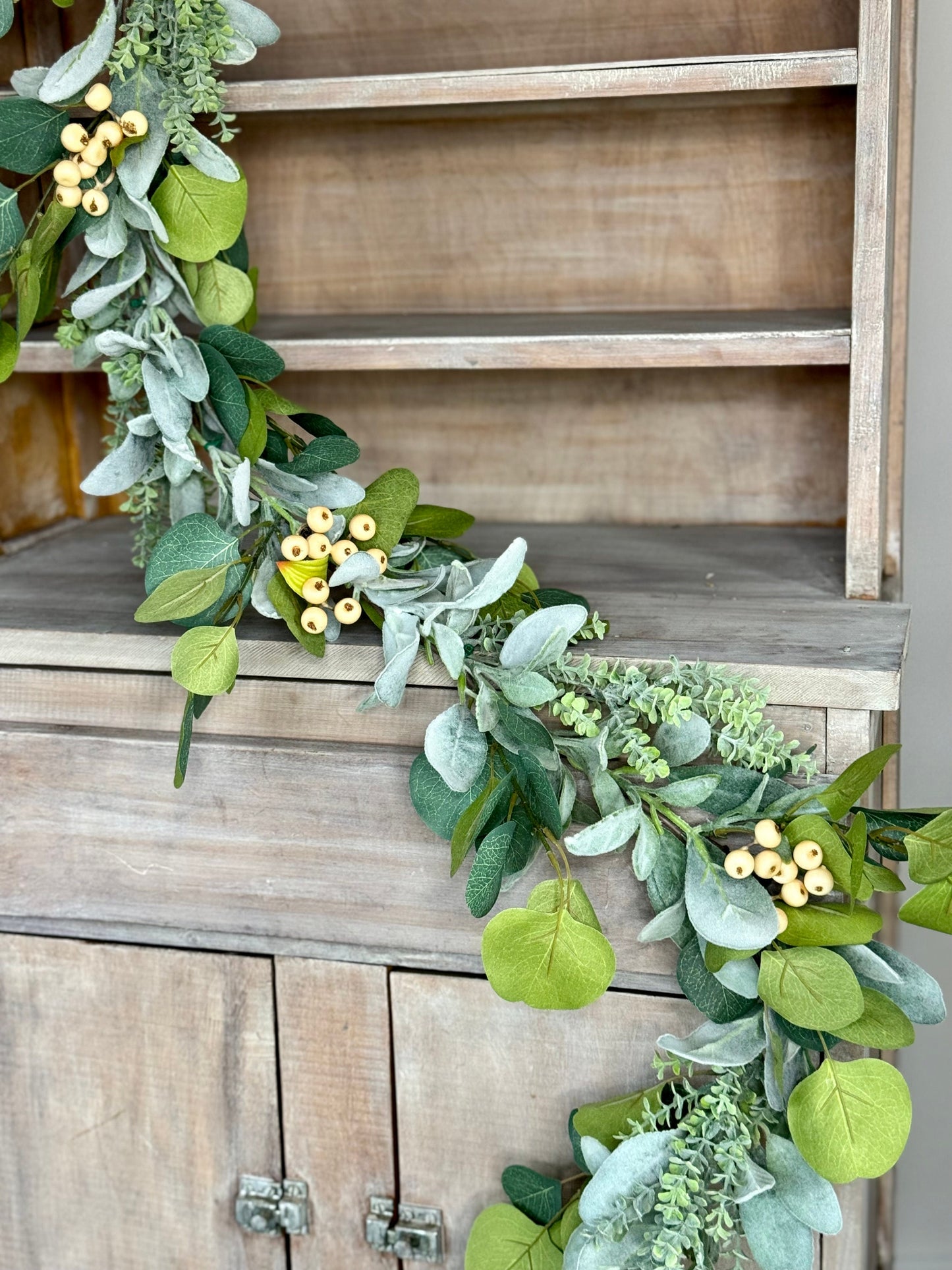 Lambs Ear Eucalyptus Garland, Garland for Mantle, Spring Garland, Summer Garland, Fireplace Decor, White Farmhouse Garland