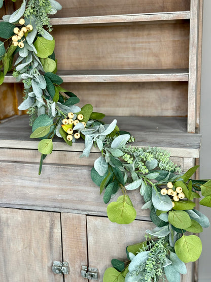Lambs Ear Eucalyptus Garland, Garland for Mantle, Spring Garland, Summer Garland, Fireplace Decor, White Farmhouse Garland