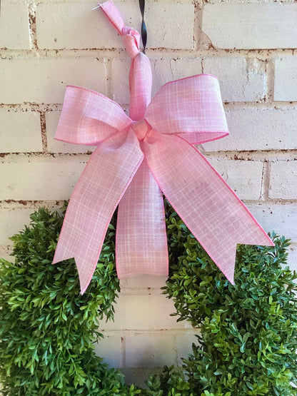Pink Easter Boxwood Wreath, Spring Boxwood Wreath, Boxwood Wreath with Pink Bow, Window Wreath, Mothers Day Wreath, Everyday Door Wreath