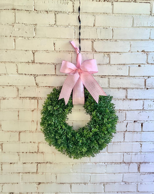 Pink Easter Boxwood Wreath, Spring Boxwood Wreath, Boxwood Wreath with Pink Bow, Window Wreath, Mothers Day Wreath, Everyday Door Wreath