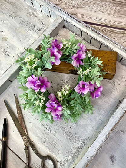Purple Flower Candle Wreath, Summer Wreath, Wedding Decor, Easter Decor, Mothers Day, Spring Candle Wreath , Kitchen Decorations