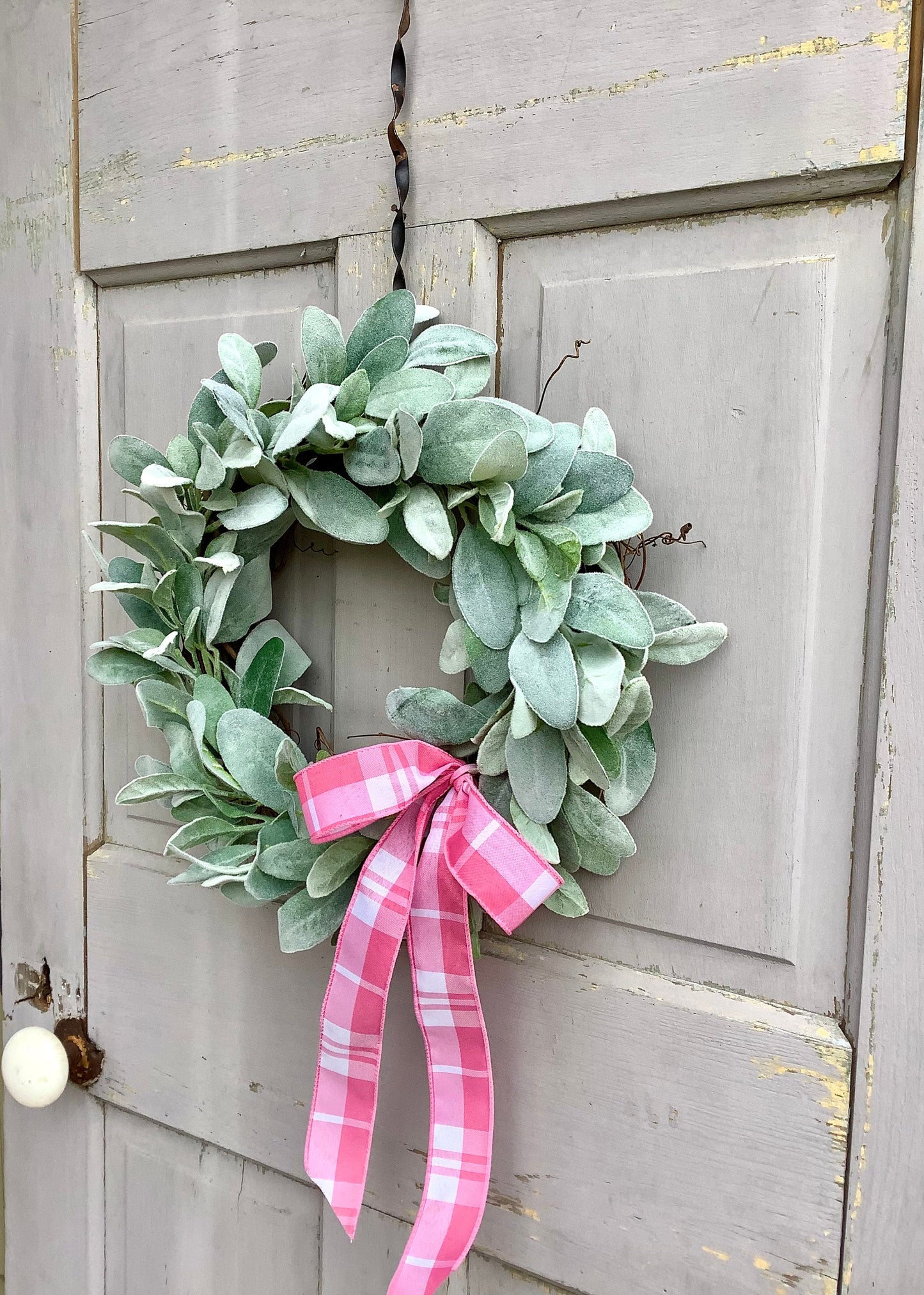 Lambs Ear Wreath, Easter Wreath, Spring Wreath, Mothers Day Gift, Summer Wreaths, Kitchen Cabinet Decor, Front Door, Porch Decor