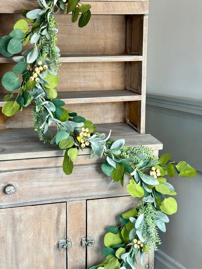 Lambs Ear Eucalyptus Garland, Garland for Mantle, Spring Garland, Summer Garland, Fireplace Decor, White Farmhouse Garland