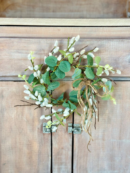 Mini Pussy Willow Wreath, Candle Wreath, Cottagecore Wreath, Mothers Day Gift, Vine Wreath, Window Wreath, Mini Wreath