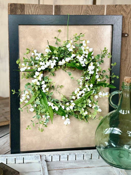 Lily of the Valley Flower Candle Wreath, Vintage Floral Farmhouse Candle Wreath, Kitchen Cabinets, White Wreath, Easter Decor