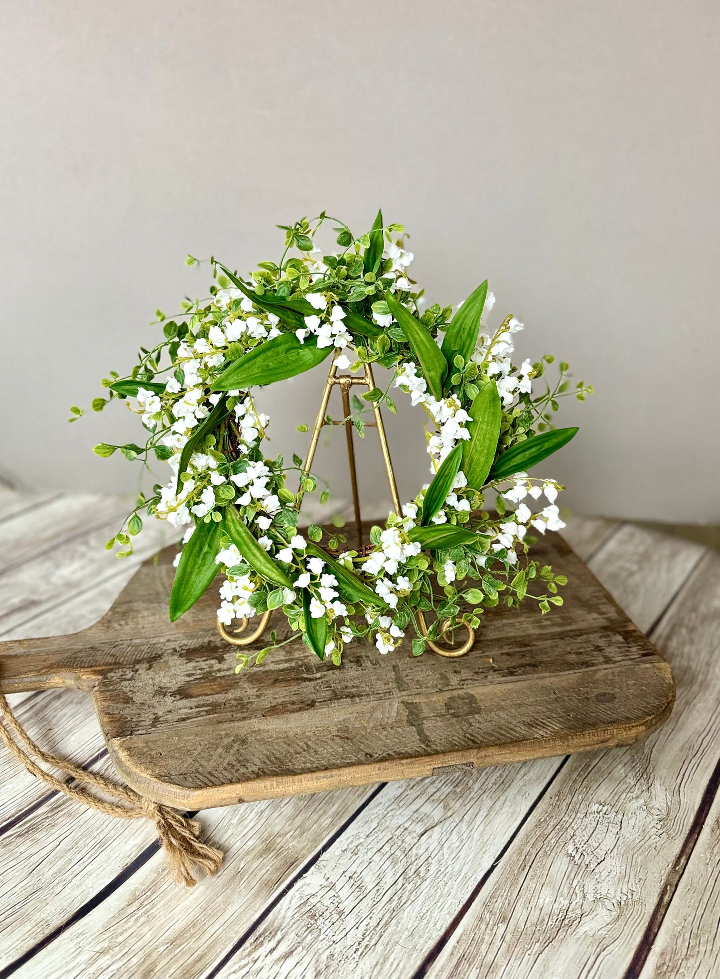 Lily of the Valley Flower Candle Wreath, Vintage Floral Farmhouse Candle Wreath, Kitchen Cabinets, Mothers Favorite Flower, White Wedding