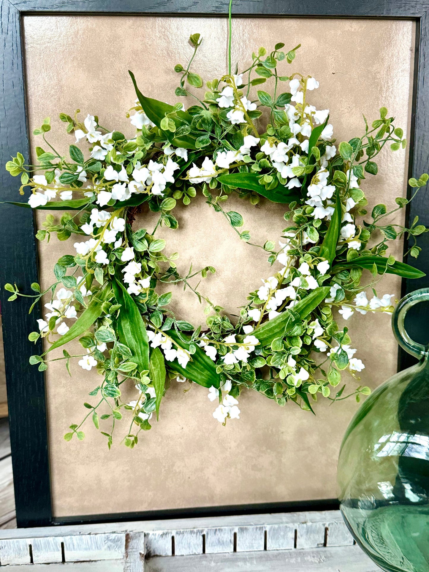 Lily of the Valley Flower Candle Wreath, Vintage Floral Farmhouse Candle Wreath, Kitchen Cabinets, Mothers Favorite Flower, White Wedding