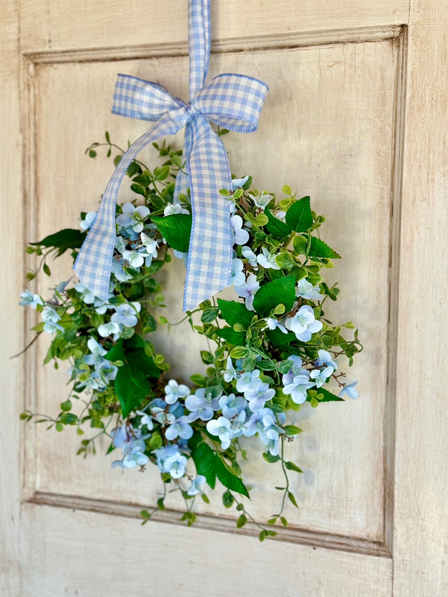 Blue Hydrangea Kitchen Wreath, Blue Farmhouse Candle Wreath, Window Wreath, Kitchen Cabinets