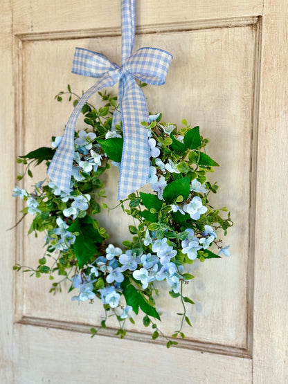 Blue Hydrangea Kitchen Wreath, Blue Farmhouse Candle Wreath, Window Wreath, Kitchen Cabinets