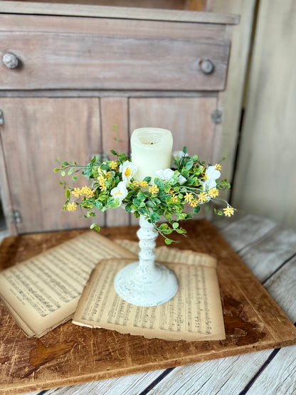 White Flower Candle Wreath, Yellow White Table Wreath, Kitchen Cabinets, Yellow Berry Wreath