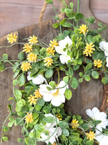 White Flower Candle Wreath, Yellow White Table Wreath, Kitchen Cabinets, Yellow Berry Wreath
