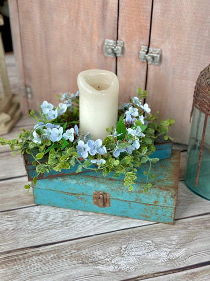 Blue Hydrangea Candle Wreath, Window Wreath, Kitchen Cabinets Wreath, Blue Hydrangea Decor, Spring Wreath Ring, Summer Candle Wreath