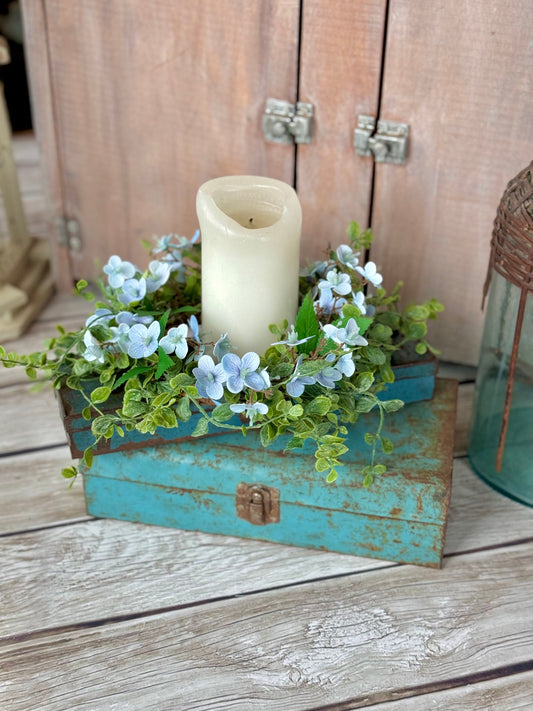 Blue Hydrangea Candle Wreath, Window Wreath, Kitchen Cabinets Wreath, Blue Hydrangea Decor, Spring Wreath Ring, Summer Candle Wreath