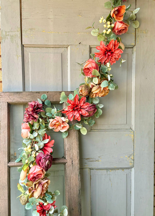 French Country Rose Garland, Floral Garland for Mantle, Cabbage Rose Garland, Wedding Garland, Rose Garden Decor, Romantic Floral