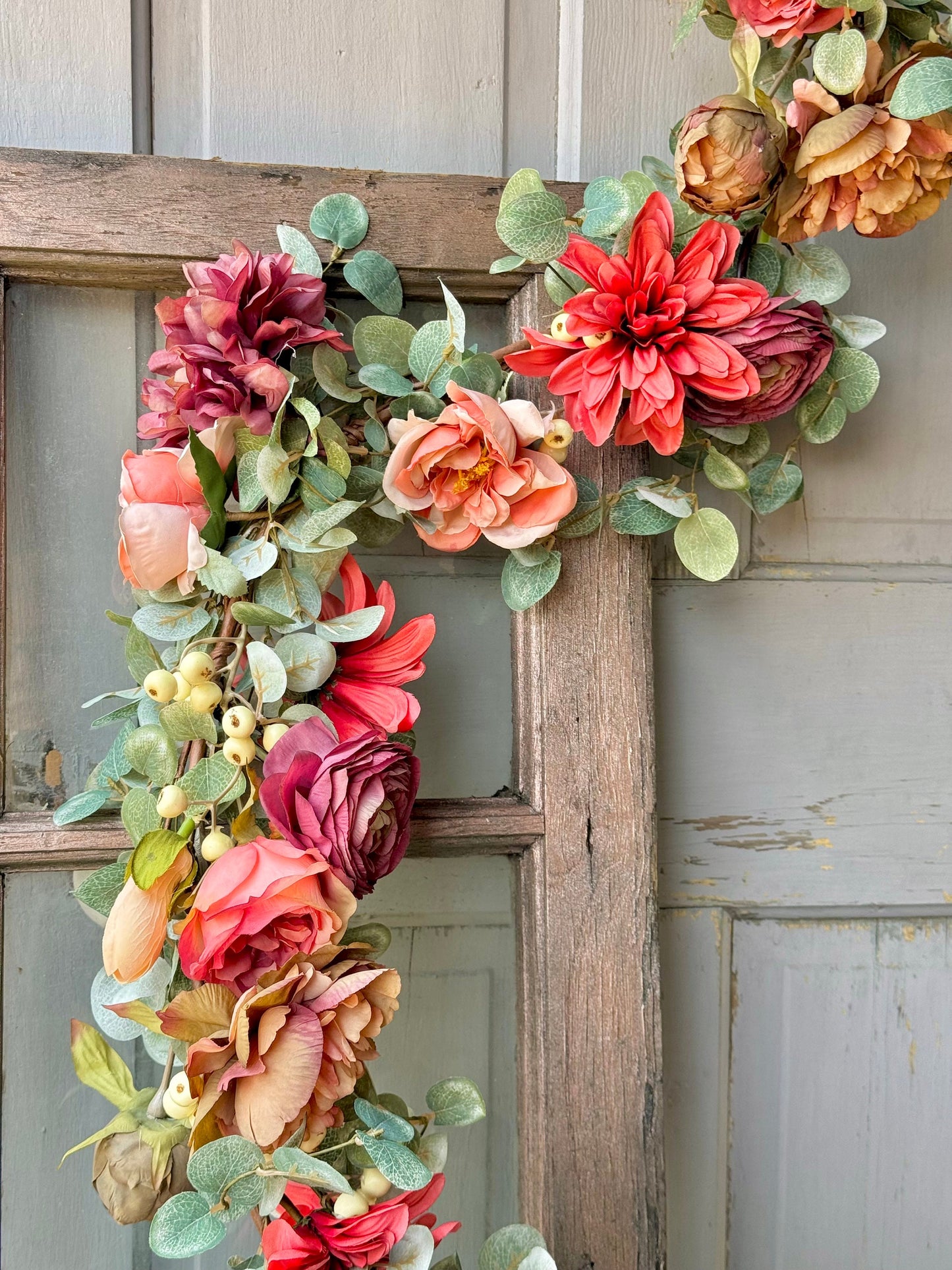 French Country Rose Garland, Floral Garland for Mantle, Cabbage Rose Garland, Wedding Garland, Rose Garden Decor, Romantic Floral