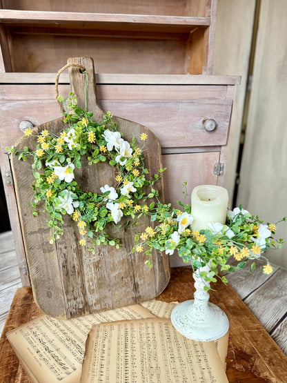 White Flower Candle Wreath, Yellow White Table Wreath, Kitchen Cabinets, Yellow Berry Wreath