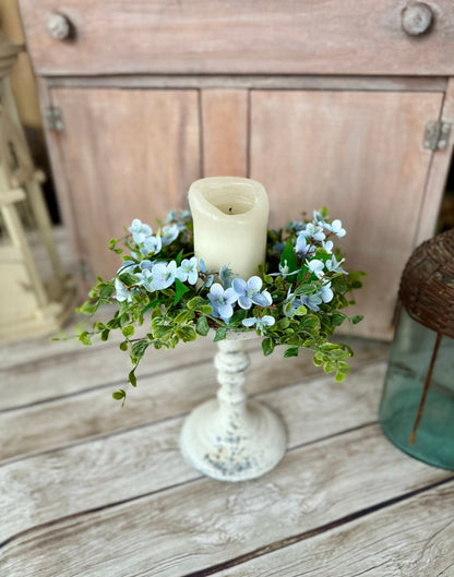 Blue Hydrangea Candle Wreath, Window Wreath, Kitchen Cabinets Wreath, Blue Hydrangea Decor, Spring Wreath Ring, Summer Candle Wreath