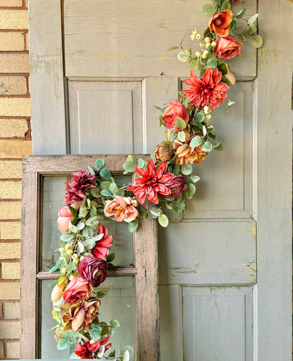 French Country Rose Garland, Floral Garland for Mantle, Cabbage Rose Garland, Wedding Garland, Rose Garden Decor, Romantic Floral