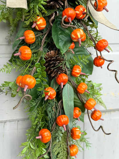 Fall Wreath Swag, Pumpkin Door Wreath, Fall Pumpkin Swag, Thanksgiving Harvest Decorations, Farmhouse Decor
