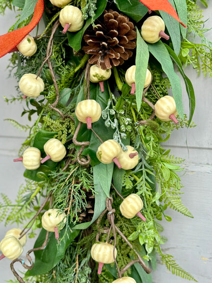 Fall Wreath Swag, Pumpkin Door Wreath, Fall Pumpkin Swag, Thanksgiving Harvest Decorations, Farmhouse Decor