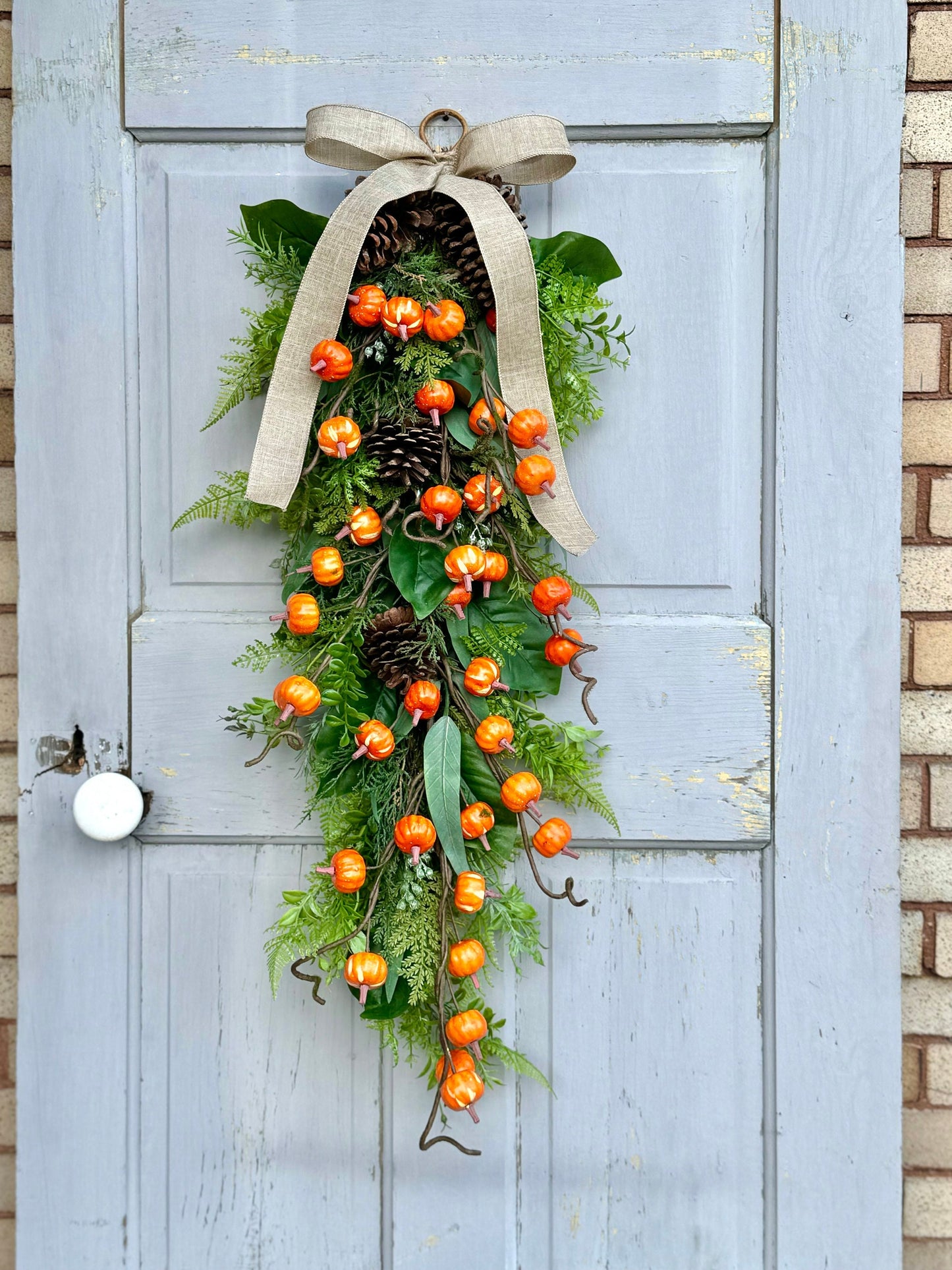 Fall Wreath Swag, Pumpkin Door Wreath, Fall Pumpkin Swag, Thanksgiving Harvest Decorations, Farmhouse Decor