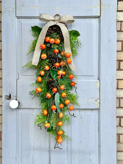 Fall Wreath Swag, Pumpkin Door Wreath, Fall Pumpkin Swag, Thanksgiving Harvest Decorations, Farmhouse Decor