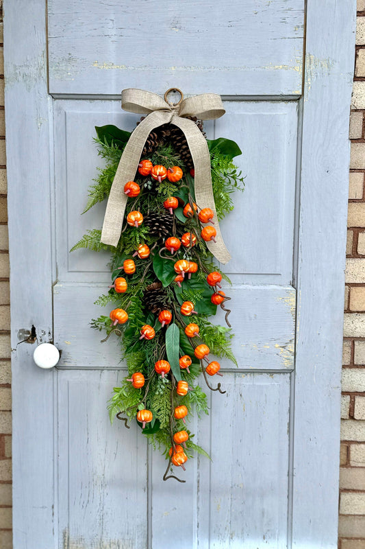 Fall Wreath Swag, Pumpkin Door Wreath, Fall Pumpkin Swag, Thanksgiving Harvest Decorations, Farmhouse Decor