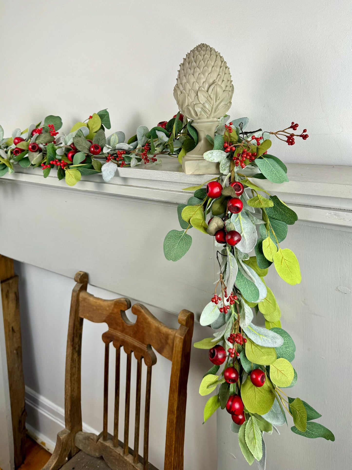 Christmas Lambs Ear Garland, Red Christmas Berry Garland, Table Garland, Kitchen Cabinets Decor, Banister Garland, Fireplace Mantle Garland