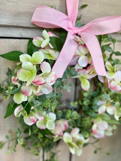 Pink Hydrangea Candle Wreath, Window Wreath, Kitchen Cabinets Wreath, Pink Hydrangea Decor, Spring Wreath Ring, Summer Candle Wreath