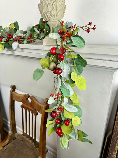Christmas Lambs Ear Garland, Red Christmas Berry Garland, Table Garland, Kitchen Cabinets Decor, Banister Garland, Fireplace Mantle Garland