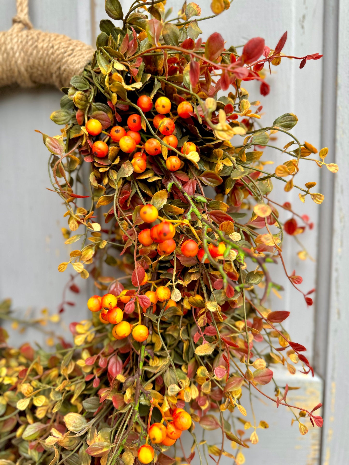 Hanging Fall Vine Wreath for Front Door, Bog Pimpernel Wreath, Autumn Wreath, Farmhouse Decor, Cascade Fall Wreath