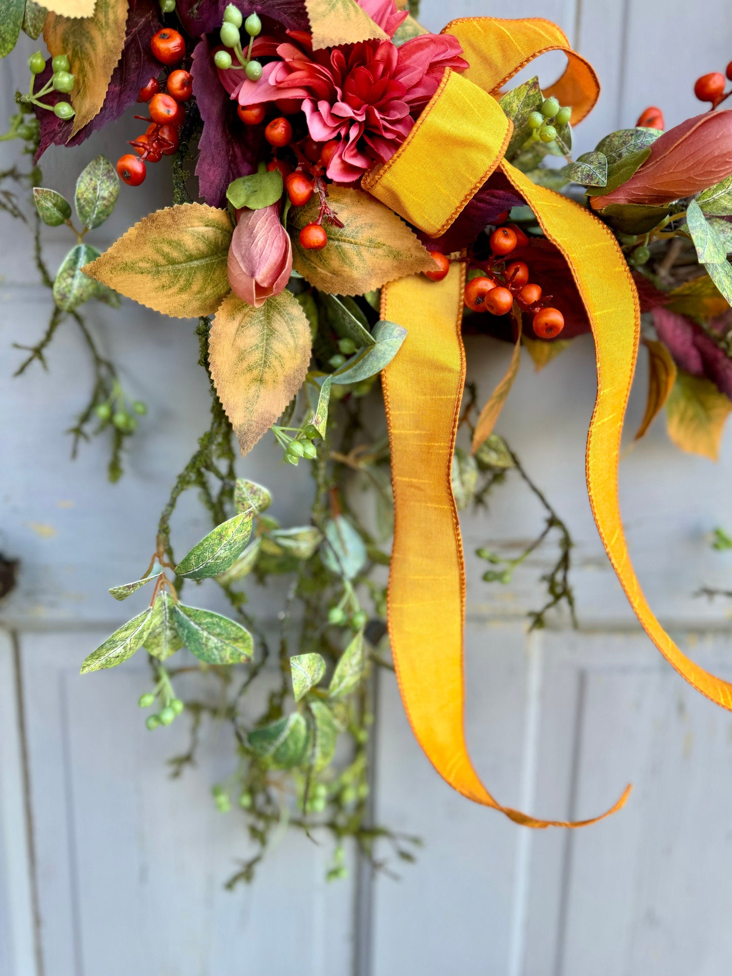 Fall Wreath for Front Door, Fall Floral Wreath, Cascade Fall Wreath, Rustic Vine Door Wreath
