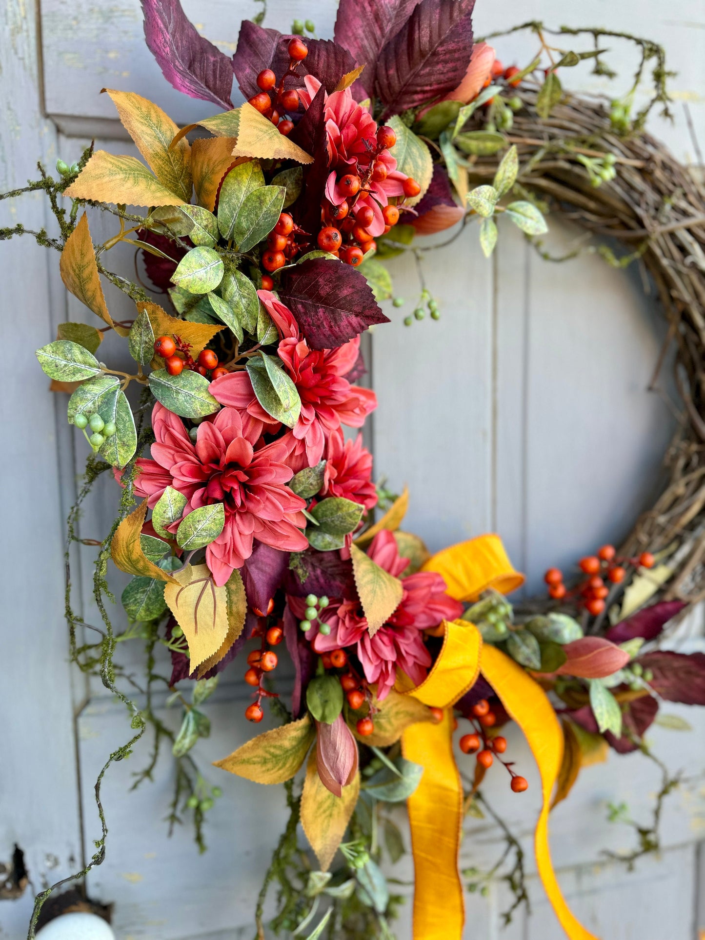 Fall Wreath for Front Door, Fall Floral Wreath, Cascade Fall Wreath, Rustic Vine Door Wreath