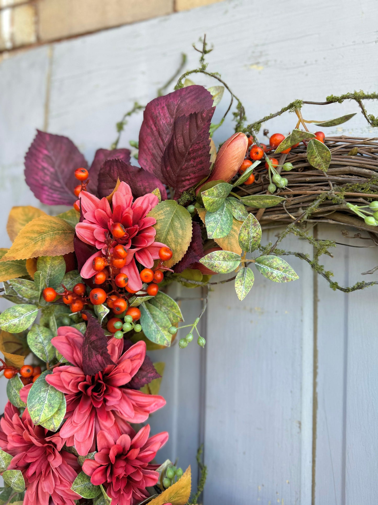 Fall Wreath for Front Door, Fall Floral Wreath, Cascade Fall Wreath, Rustic Vine Door Wreath
