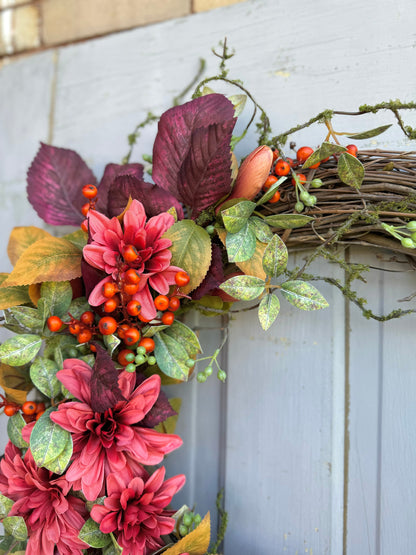 Fall Wreath for Front Door, Fall Floral Wreath, Cascade Fall Wreath, Rustic Vine Door Wreath